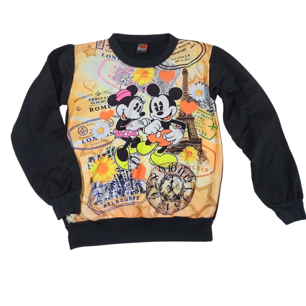 VTG 90's Mickey Unlimited Disney Sweatshirt Womens M Black Paris Minnie Travel - Picture 2 of 12